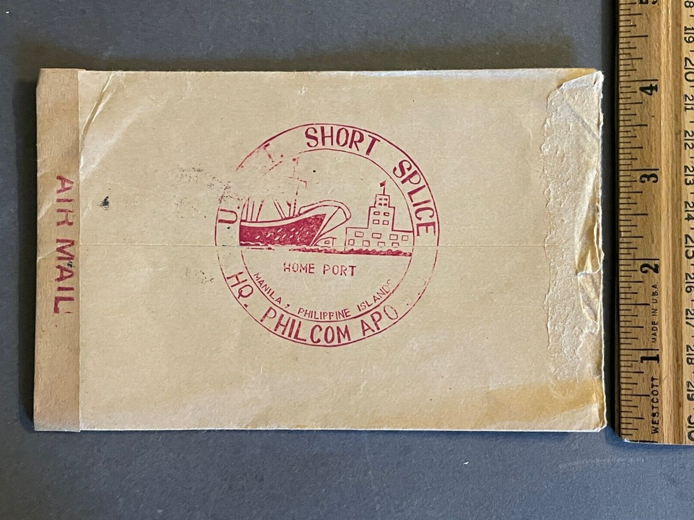 1949 ADDRESSED ENVELOPE WITH USAT SHORT SPLICE MANILA PHILIPPINES STAMP EMPTY