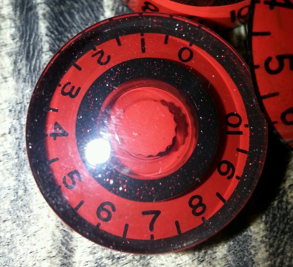 4 CTS Guitar speed volume / tone knobs. Custom red / black. JAT C.G.P