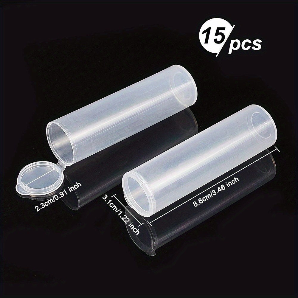 15pcs Transparent Plastic Bead Containers with Hinged Lids Flip Cover Column