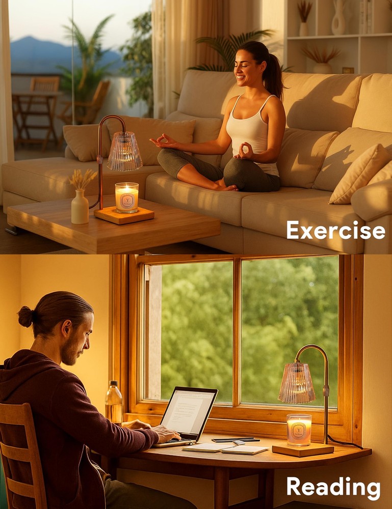 Allanmen Candle Warmer Lamp with Timer, Dimmable Adjustable Height, Gold