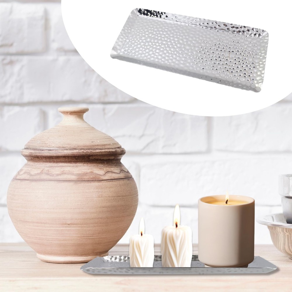 Antrader Hammered Rectangular 9.8" x 4.3" x 0.4", Silver-1pc 10"x4"