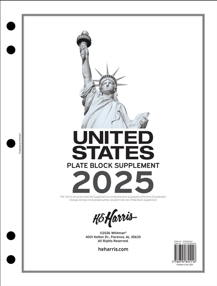 H E Harris US PLATE BLOCK Supplement for Stamps issued in 2025  NEW!