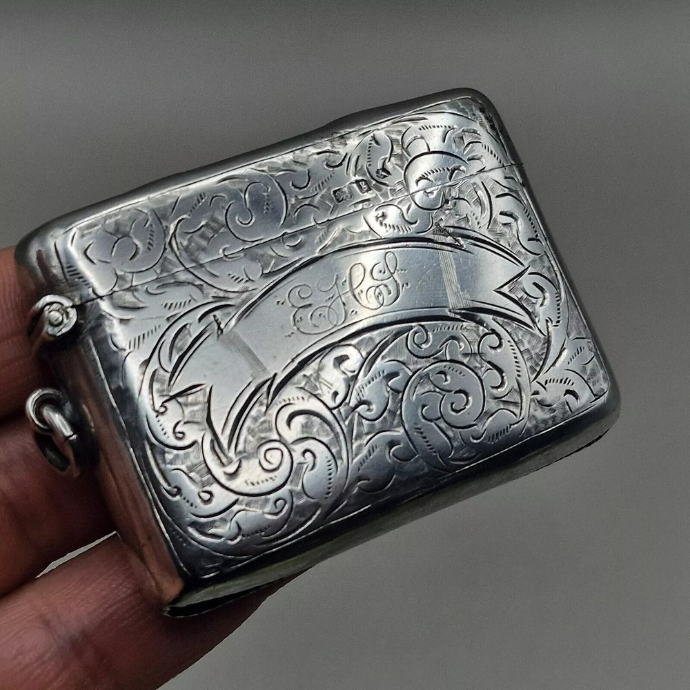 Rare Solid Silver Vesta Case With Two Compartments by Thomas & Marshall 1906
