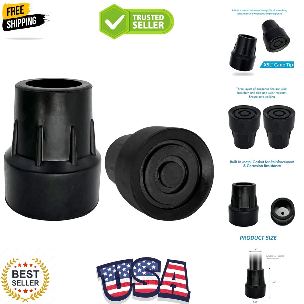 Replacement Cane Tips, Black, 1 inch