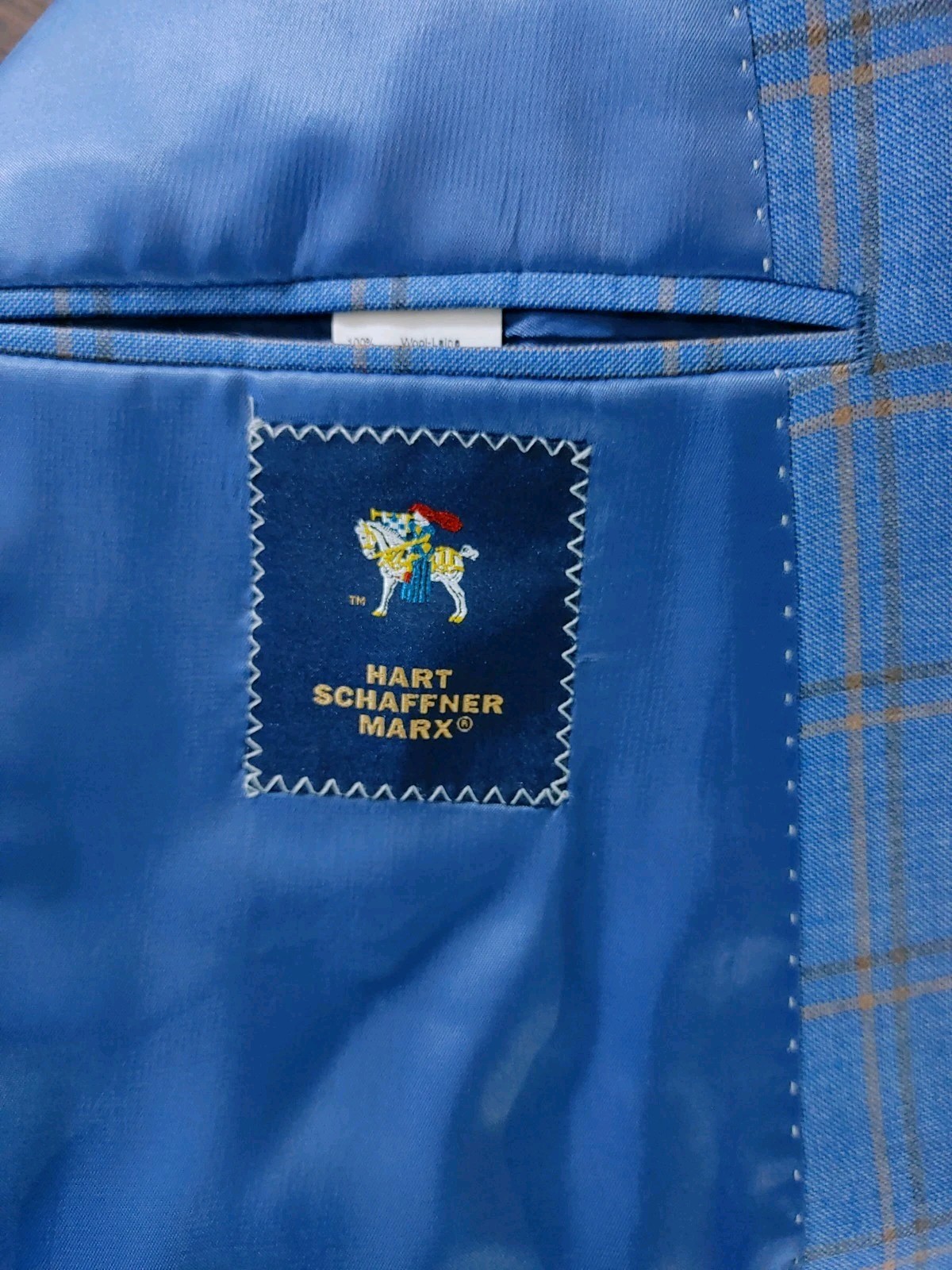 Hart Schaffner Marx Blazer Men 42S Plaid Royal Light Blue Sport Coat Jacket Wool