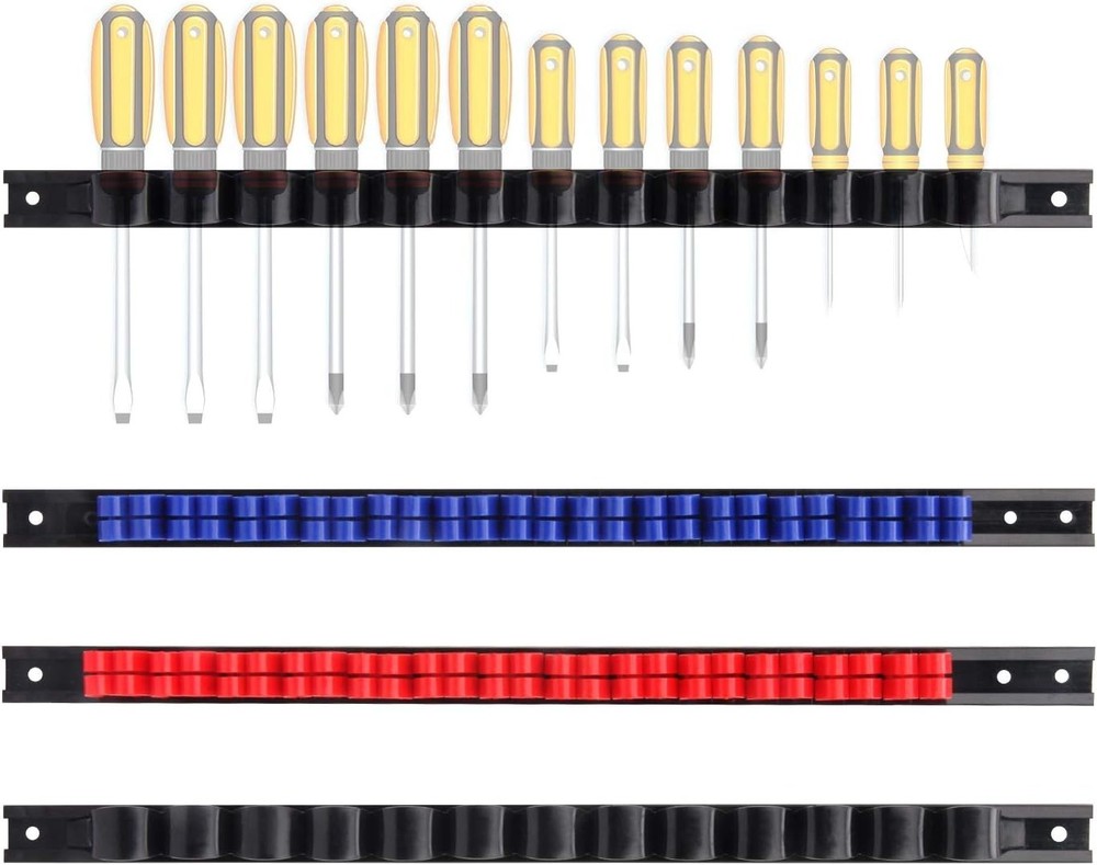 Durable Wall-Mount Screwdriver and Wrench Organizer Set with Color-Coded Clips