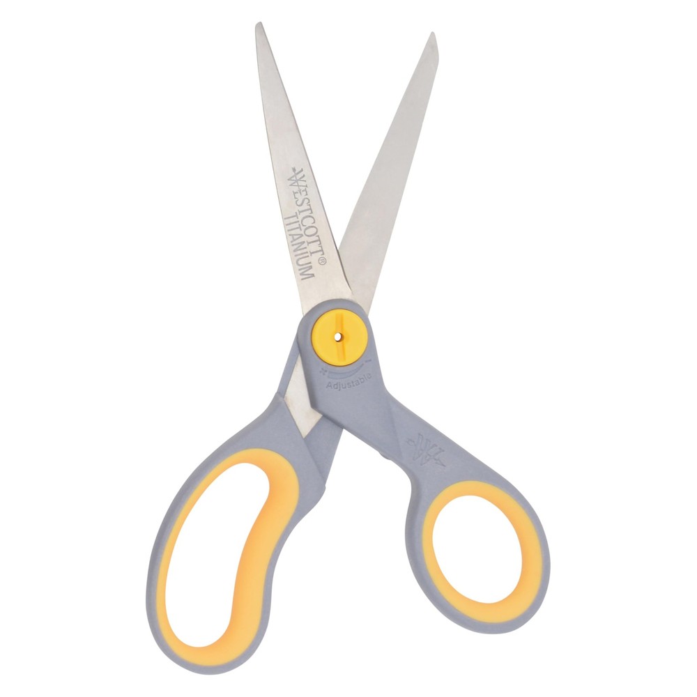 Westcott 8-Inch Titanium-Bonded Scissors with Adjustable 1-Pack, Grey/Yellow