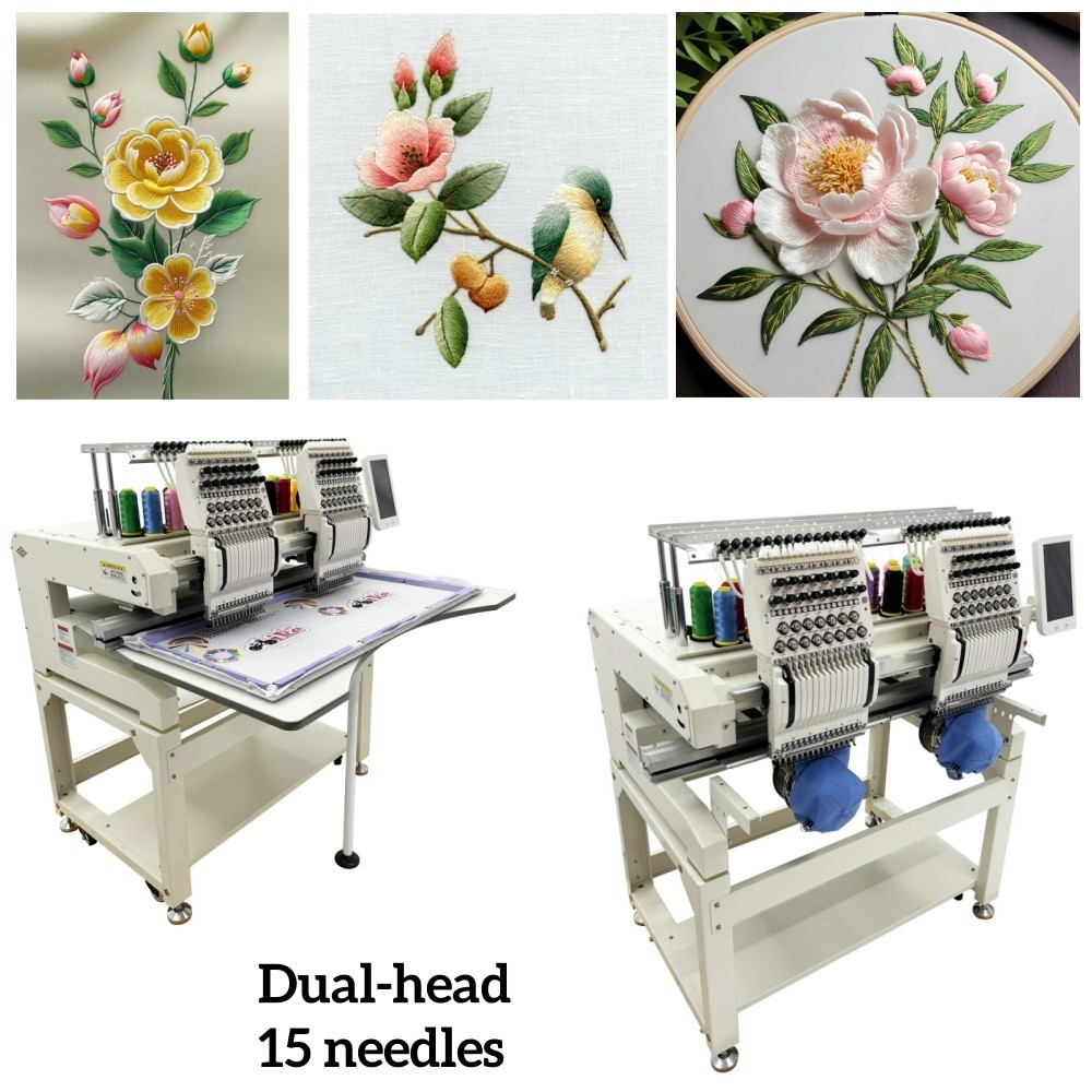 2-Head Embroidery Machine15 Needle Embroidery Machine w/Accessories