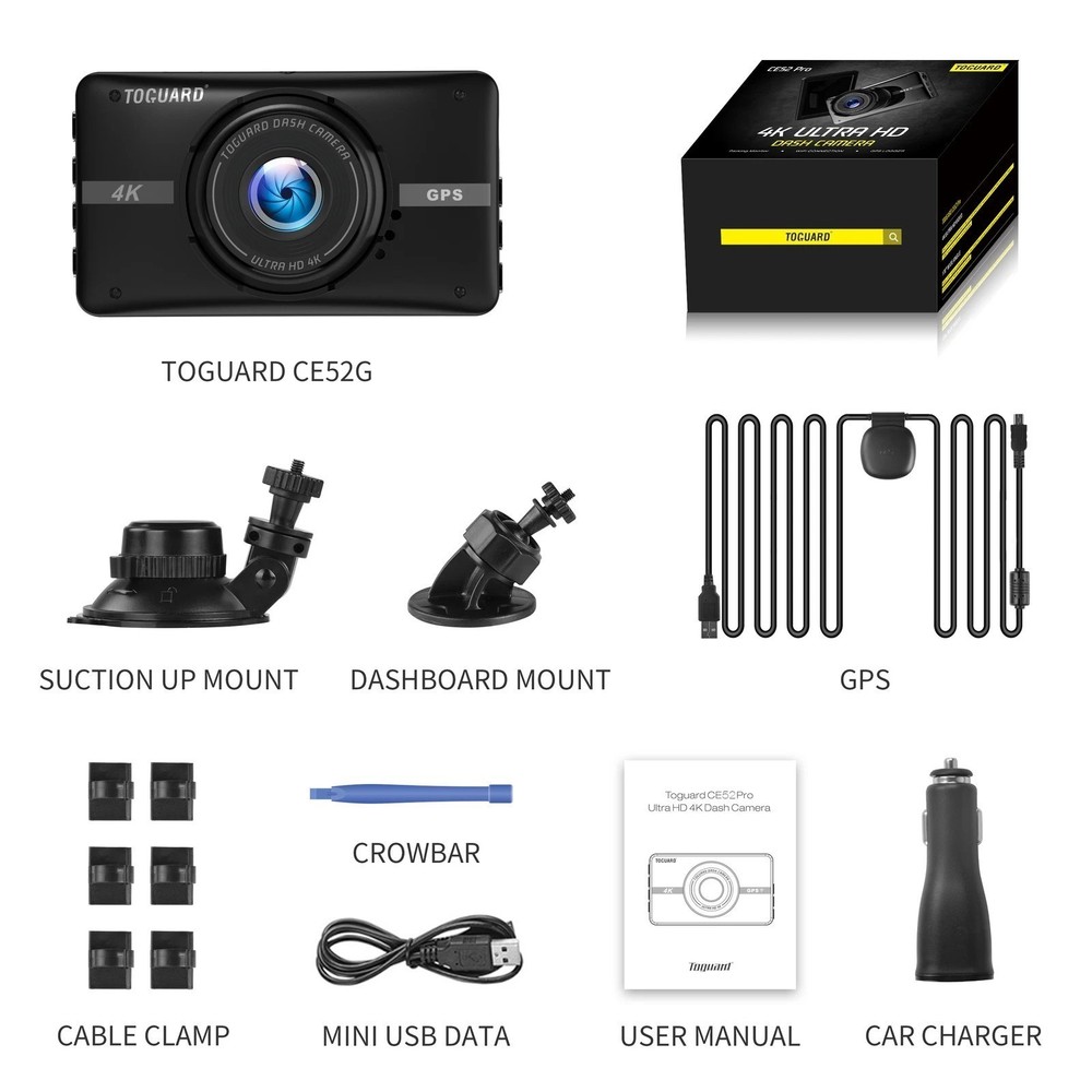 TOGUARD Car DVR Camera Dash Cam GPS 4K Front Dash Camera G-sensor Video Recorder