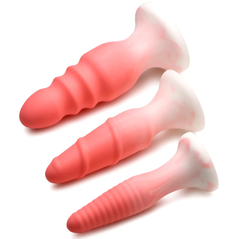 Anal Kits Silicone Butt Plug Swirled RIbbed Training Plugs Set Beginner-friendly