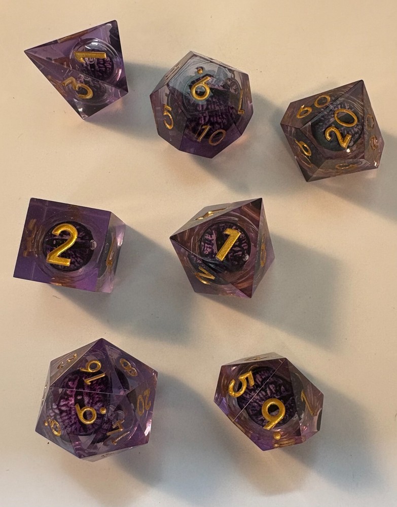 Death Dragon Eye Beholder DND Dice Floating Eye Liquid Core Sharp Edge Dice Set