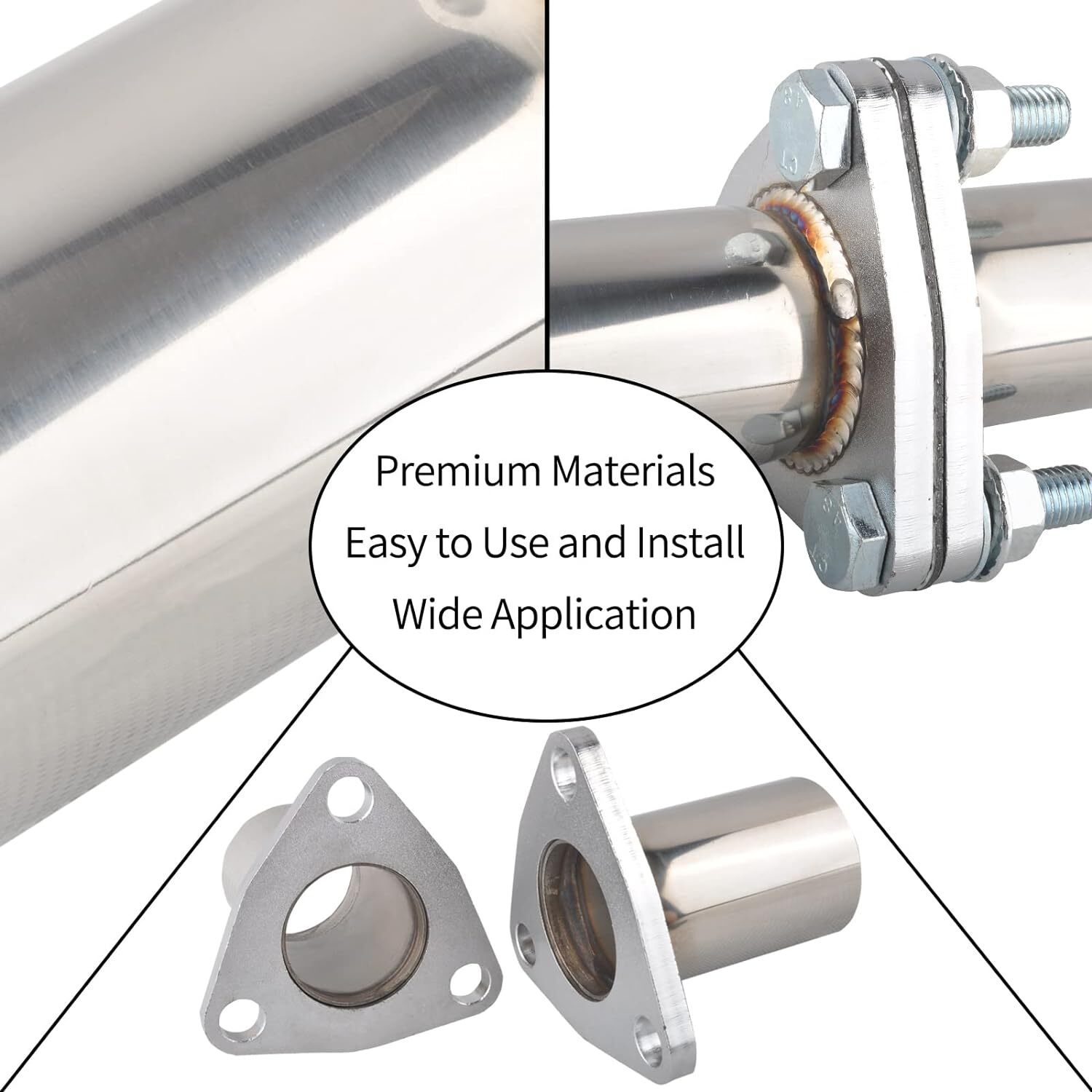 3 BOLTS 2.5" OD Universal Quick Fix Exhaust Triangle Flange Repair Pipe Kit