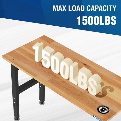 WORKPRO 48" Adjustable Height Workbench Hardwood Work Table Power Outlets 1500LB