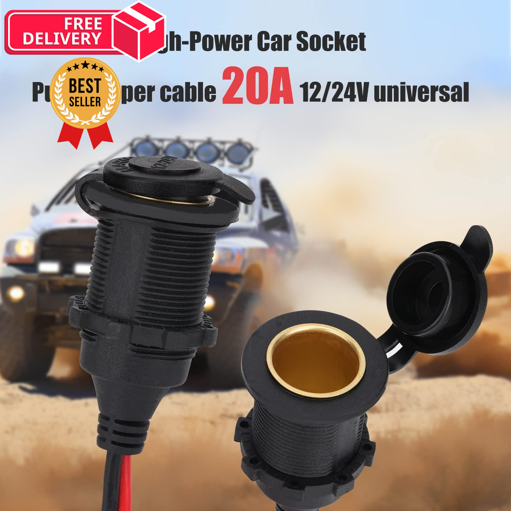 Dongge 4FT 12V/24V Fixed Thread Cigarette Lighter Socket Extension 4 FT, 4 ft