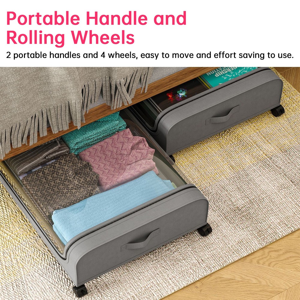 2 Pack Under Bed Storage Container With Lids And Wheels Multifunctional IQFD
