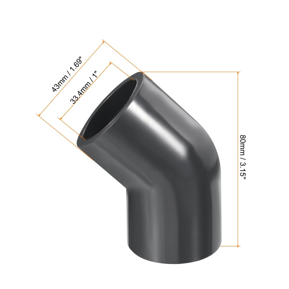 2pcs SCH80 1" Socket UPVC Pipe Fitting Elbow 45 Degree Adapter Connector Gray