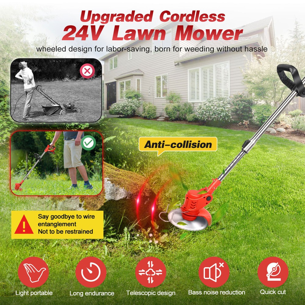 24V Electric Weed Eater Cutter Grass String Trimmer Cordless 2 Battery Powered