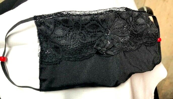 "Black Lace Bikini Panty" front REVERSIBLE Poly blend Face mask (handmade)