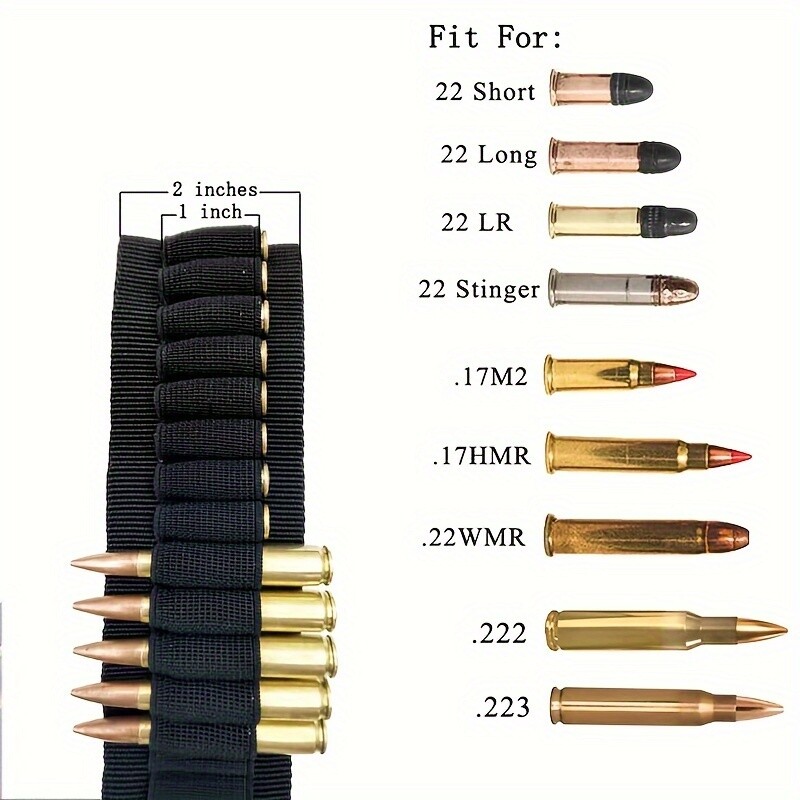 Adjustable Rifle Ammo Bandolier 50 Rounds 10/22/.22LR/.17HMR/.222/.223, 5.56mm