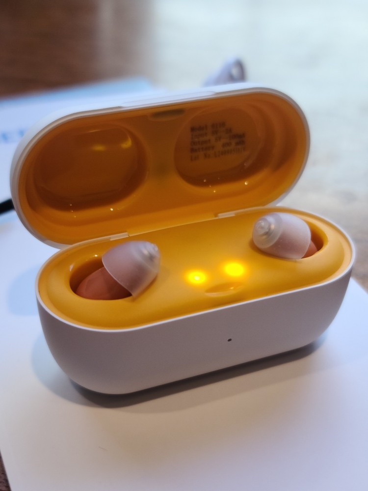 Wireless Rechargeable Digital Hearing Aids with Recharging Case (White)