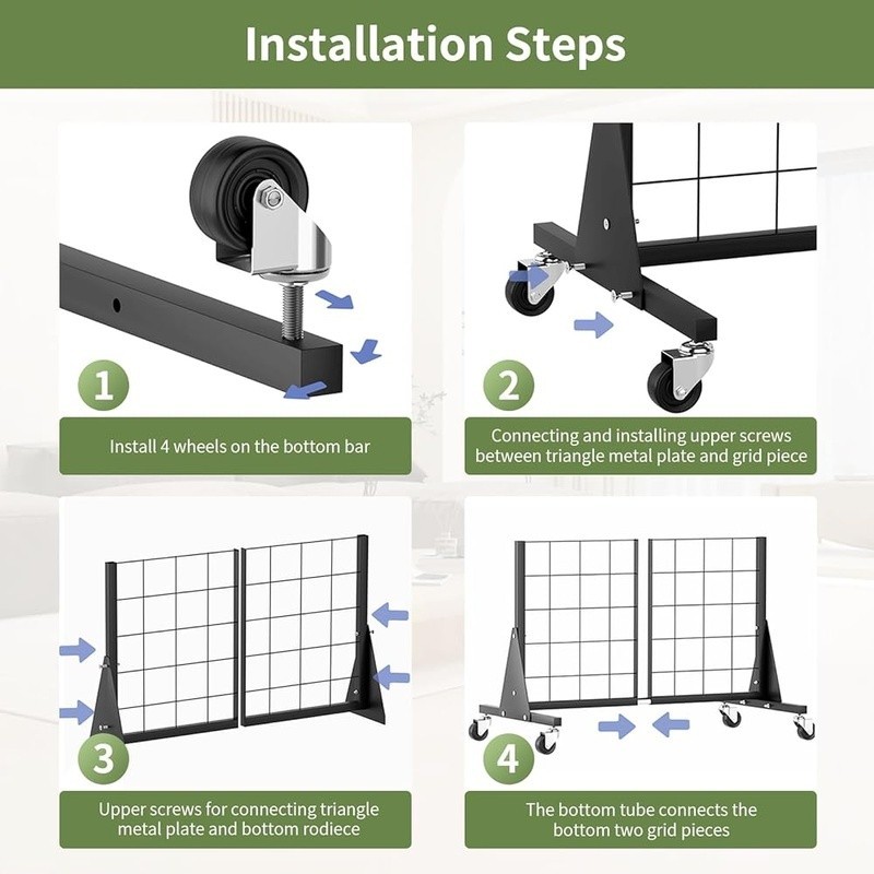 Versatile Grid Wall Panels 4-Pack Adjustable Display Storage W/ Lockable Wheels