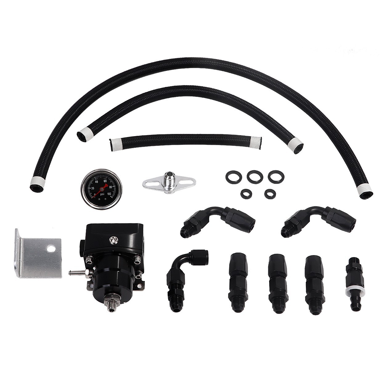 LokoCar Adjustable Fuel Pressure Regulator Kit Oil 0-100psi Gauge -6AN 6AN Black