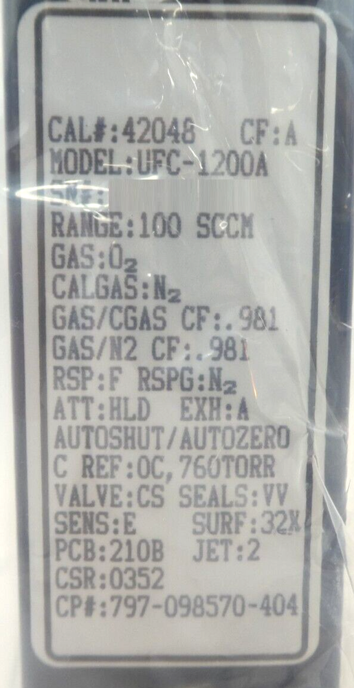 UNIT Instruments UFC-1200A Mass Flow Controller MFC 100 SCCM O2 New Surplus