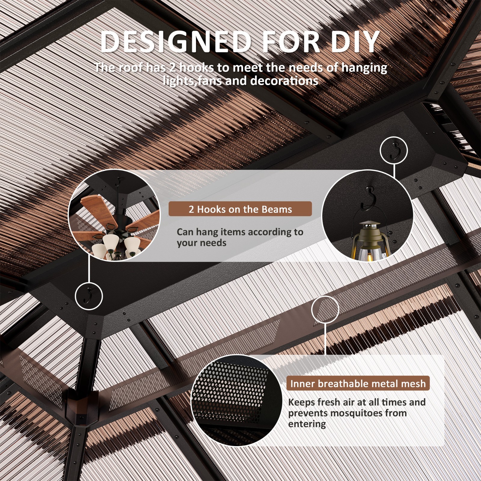 10 ft. x 12 ft. Outdoor Polycarbonate Double Roof Gazebo with Aluminum Frame