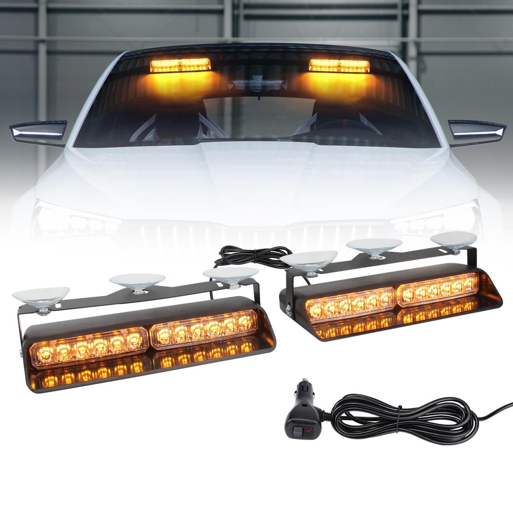 Afurkuot Amber LED Warning Dash Windshield Strobe Lights, 26 Modes