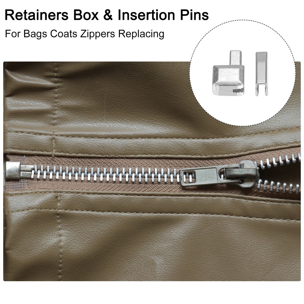 4Sets Zipper Repair Kit #8 Retainer Insertion Stops Latch Slider Silver Tone
