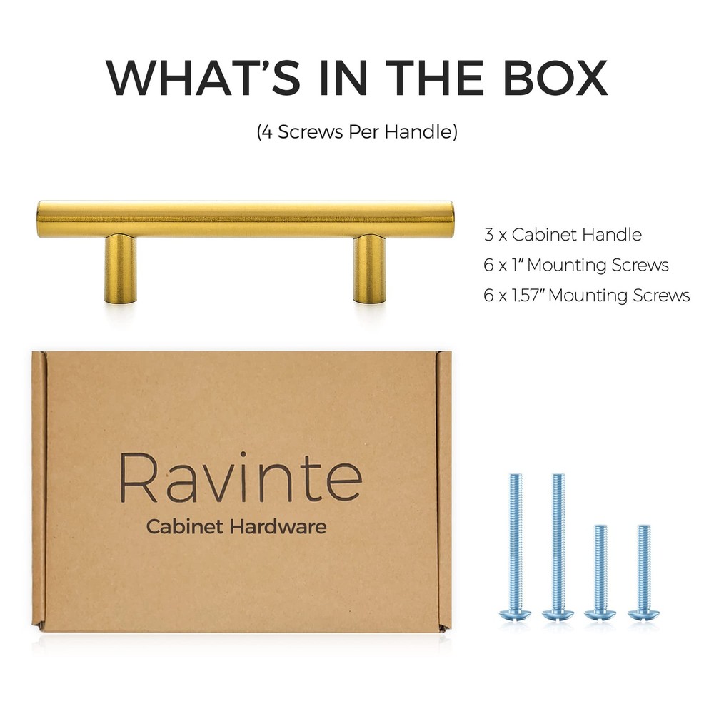 3 Pack | 5'' Cabinet Pulls Brushed Brass Stainless Steel Kitchen Drawer Pulls...