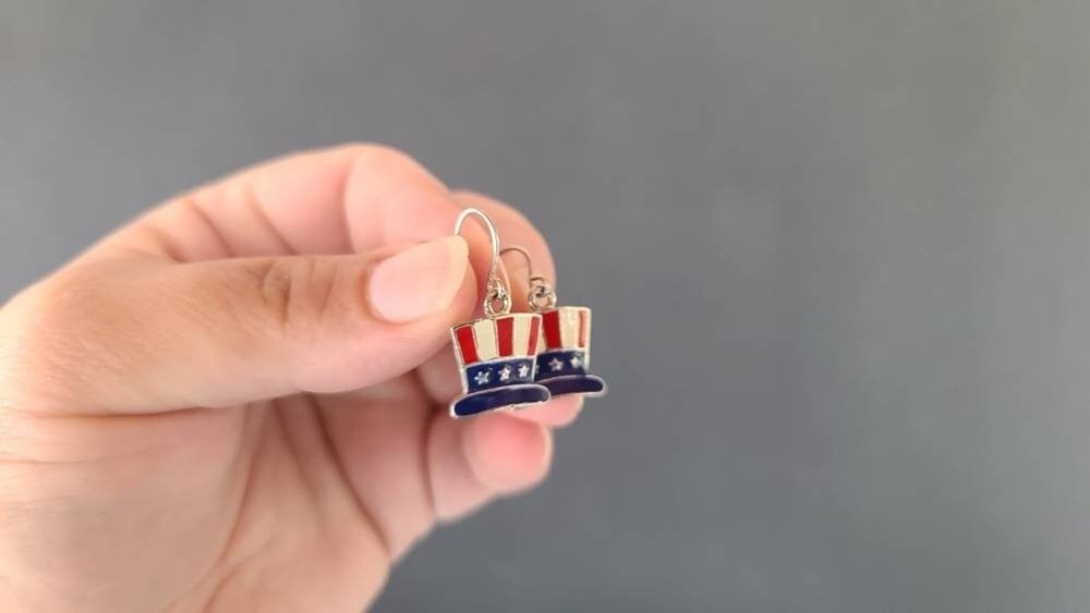 American Flag Hat Shaped Dangling Earrings