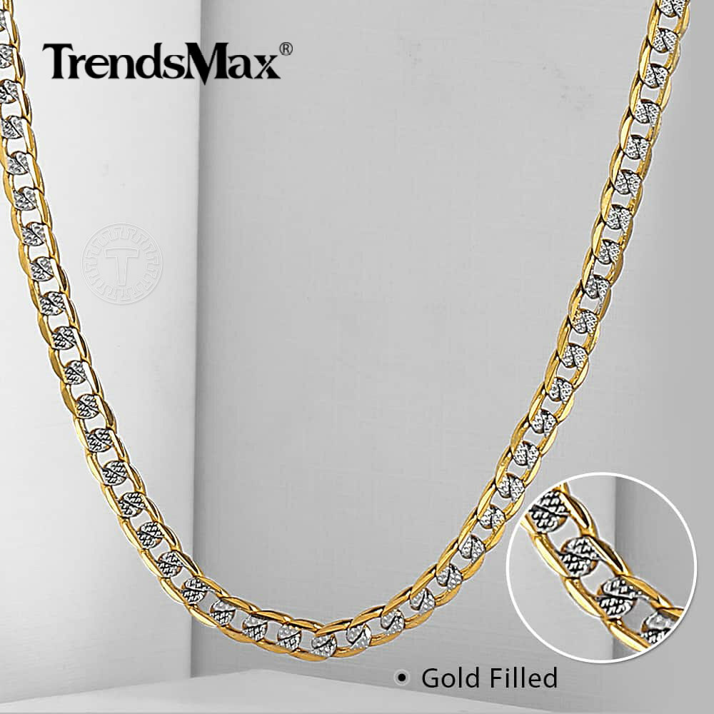 4mm 18-30" Diamond-Cut Curb Cuban Link Gold Plated Chain Necklace Men Women Gift