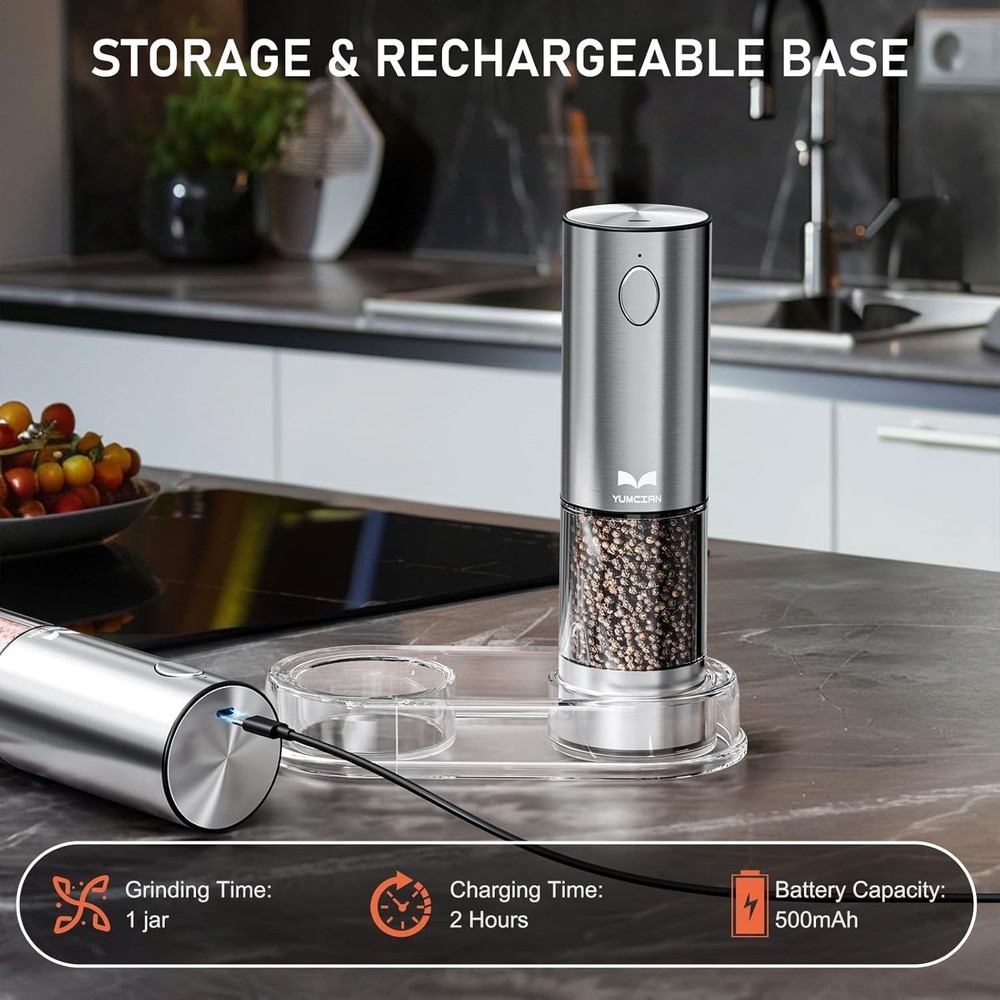 Salt and Pepper Grinder Set Rechargeable, Automatic Shakers Set with Adjustab...