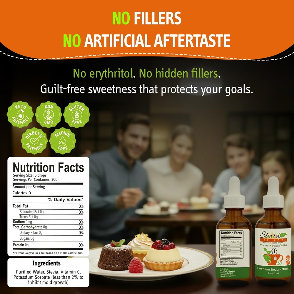 Zero Calorie Liquid Stevia Drops Natural PlantBased Sugar Substitute 2 Oz