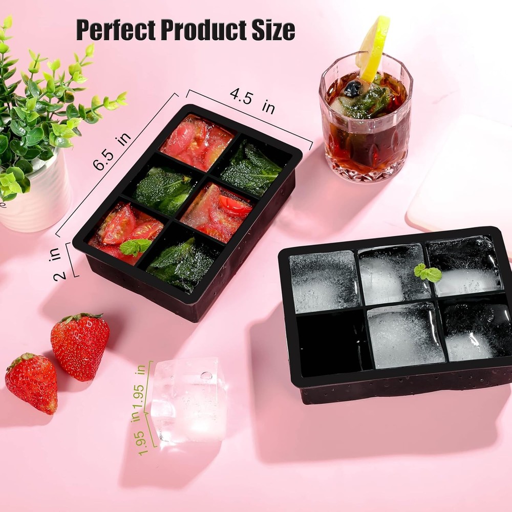 Large Ice Cube Tray 2 Pack Silicone Ice Cube Trays with Lid for Freezer Stackabl