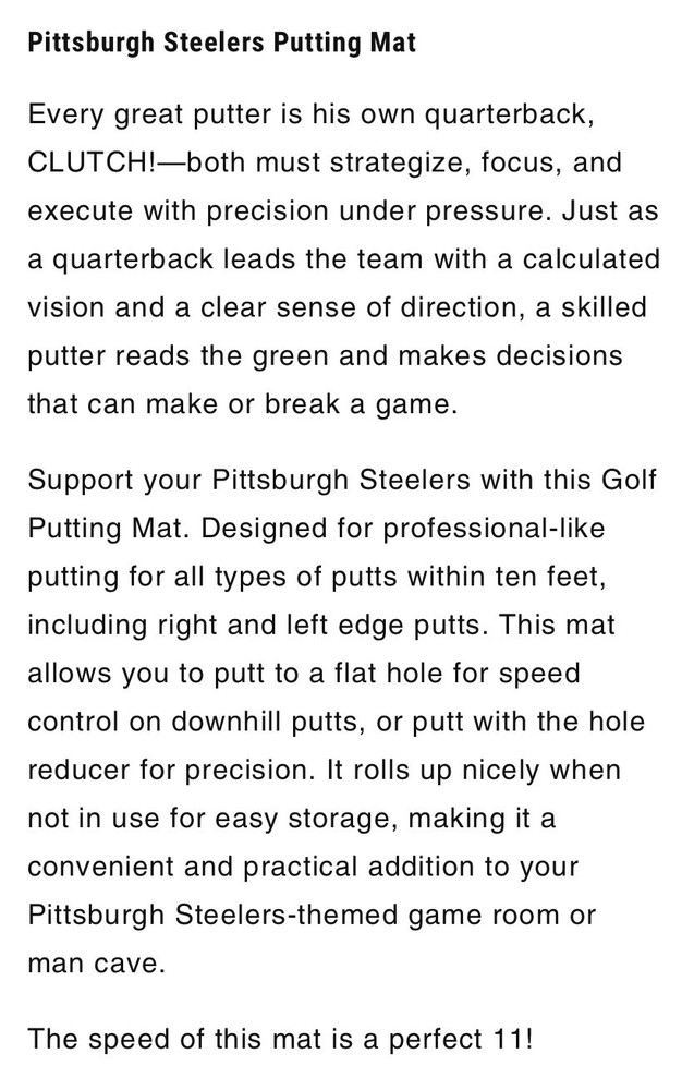 Pittsburg Steelers Putting Mat