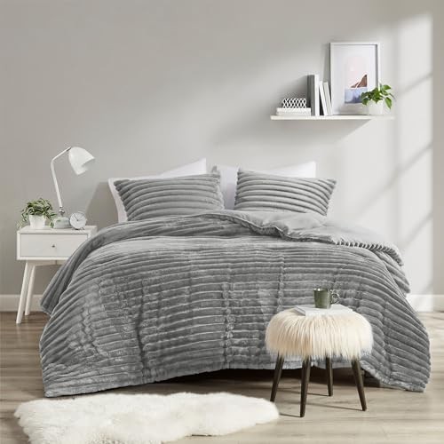 King Comforter Set, Cozy Plush Bedding, Microfiber Reverse, King/Cal King Grey