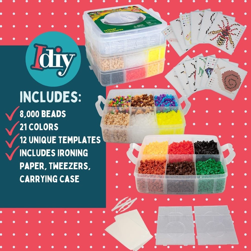 Fuse Beads Super Value Kit 8000 Beads Bugs & Insects Includes 21 Colors, 4 Peg