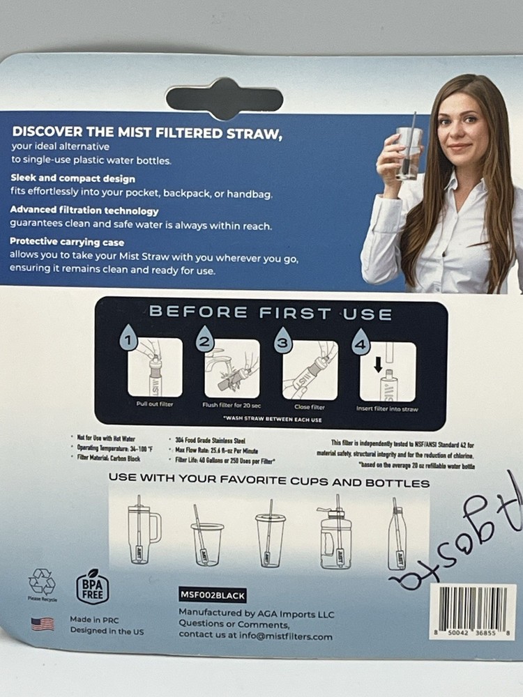 Mist Reusable Straw, Collapsible Stainless Steel Filtering Straw & Case
