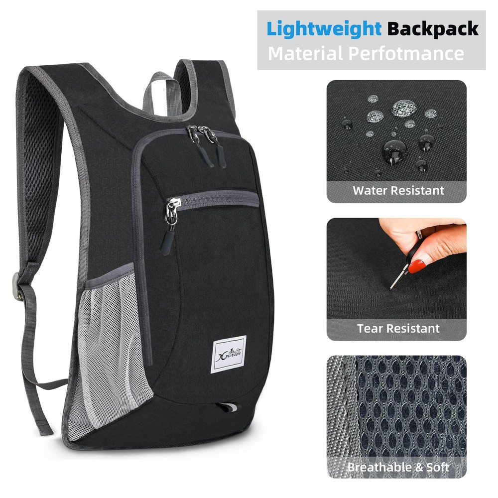 10L Small Travel Backpack, Black, Lightweight, Foldable, Packable, Hiking