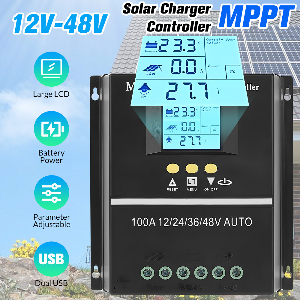 60A/100A 12V/24V/36V/48V MPPT Solar Panel PV Regulator Charge Controller LCD USB
