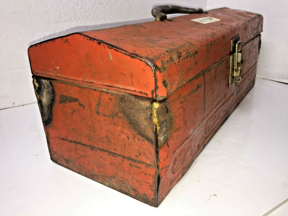 Vintage Toolbox Tool Box With Tray Solid Red FULLY FUNCTIONAL Extra Storage Auto