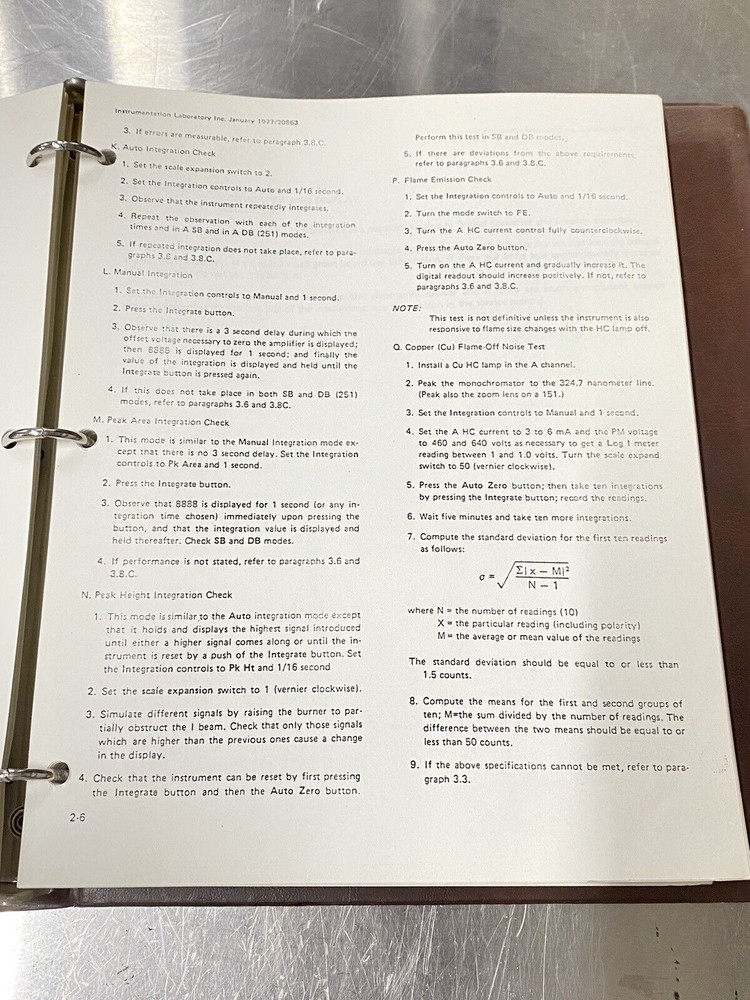 Instrumentation Lab 151 & 251 Spectrophotometer - Users Guide / Instruction Book