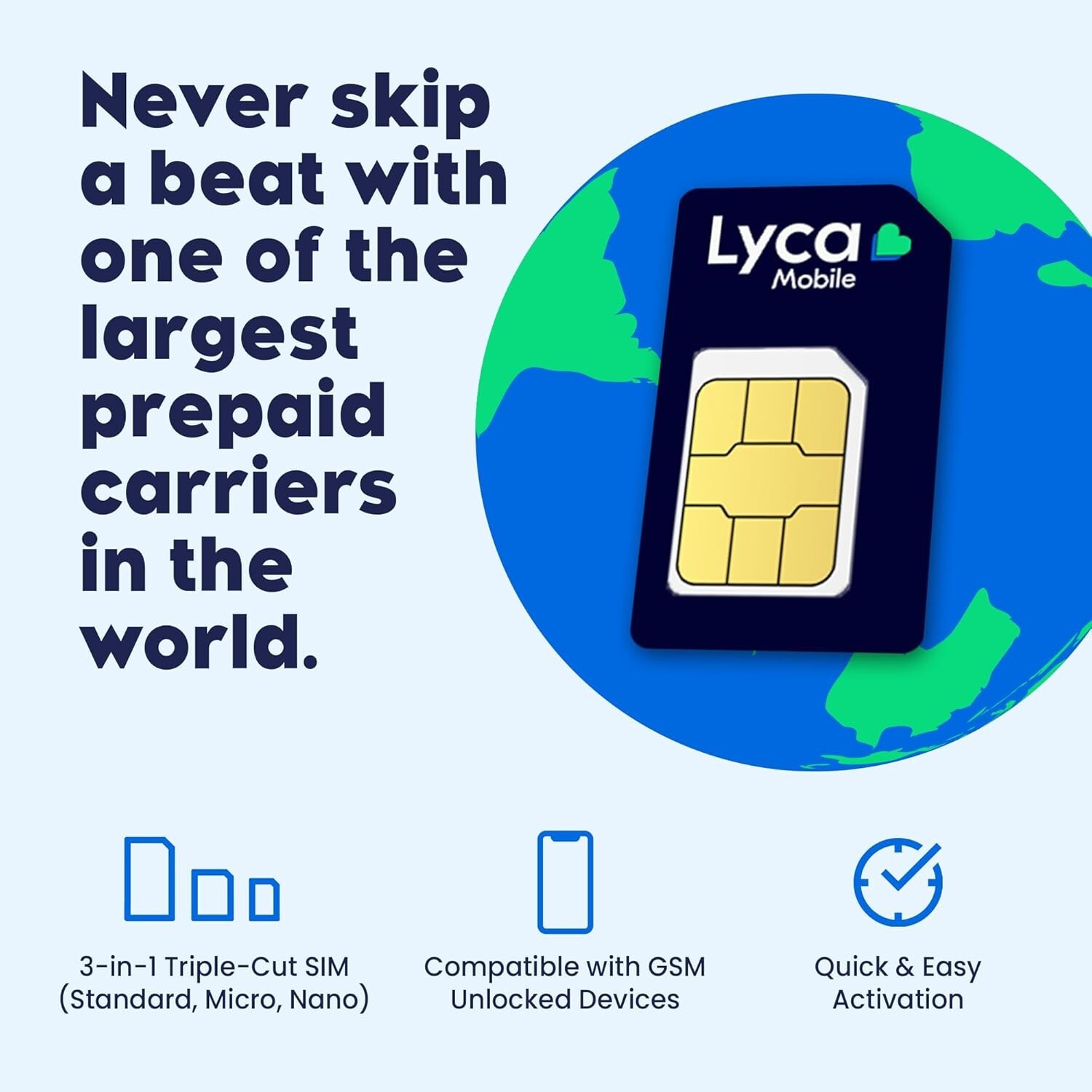 Lycamobile Prepaid SIM Card 3GB 4G/5G Unlimited Data-Talk, Text to 100 Countries