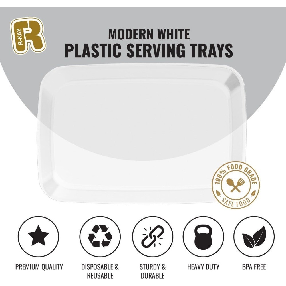 6 Pack Heavy Duty Clear Plastic Serving Trays, 12.75 x 8.25 Inch Rectangular