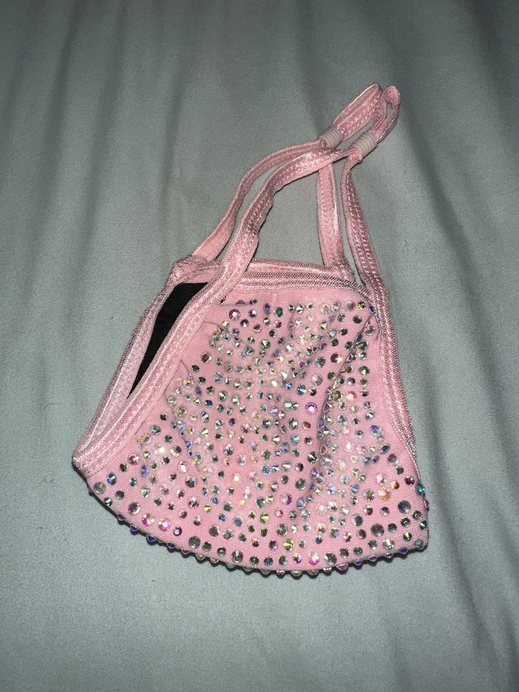 Pink Rhinestone Face Mask – Adjustable Straps, Removable PM2.5 Filter – Unworn
