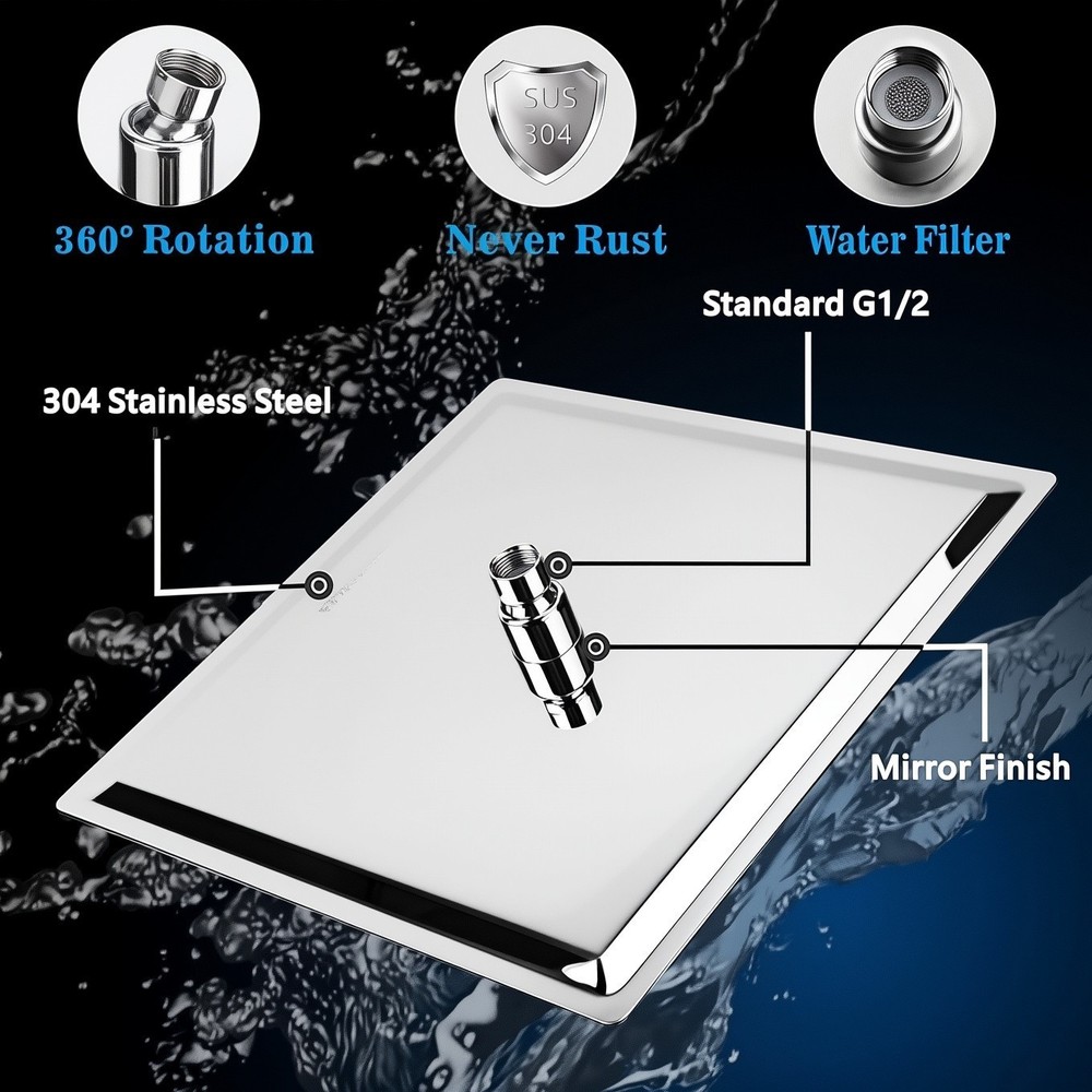 Chrome 8"High Pressure Rain Shower Head with Handheld Spray Combo Adjustable Arm