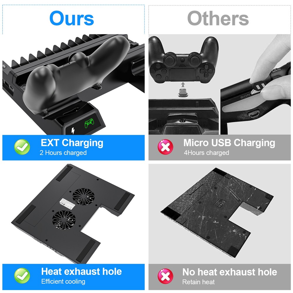 Vertical Stand For PS4/Pro/Slim Controller Cooling Fan Dual Charging DockStation