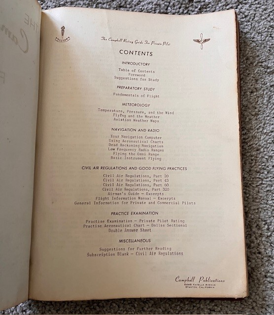 Vintage Campbell Rating Guide for Private Pilot Second Edition 1961